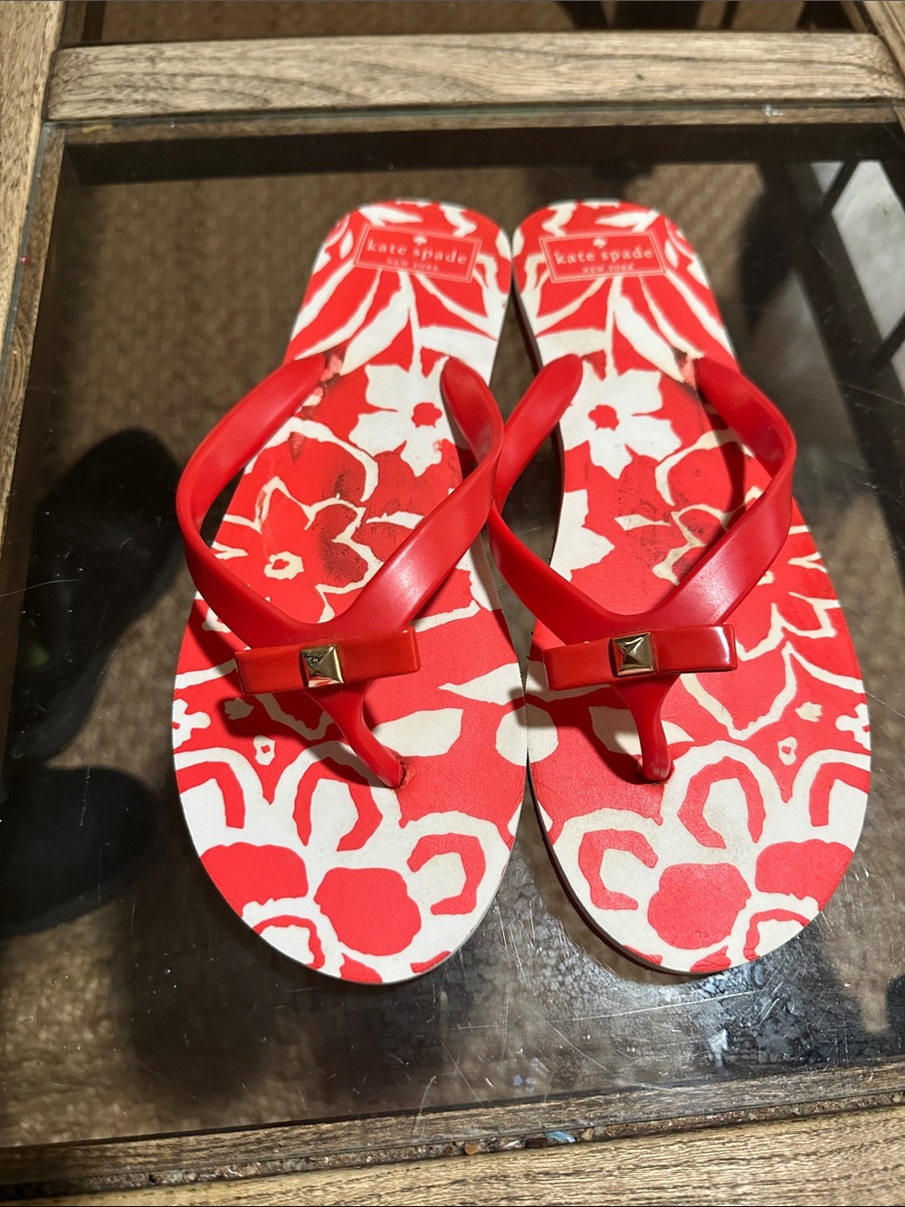 Kate Spade Burnt Orange Floral Flip Flop Sandals